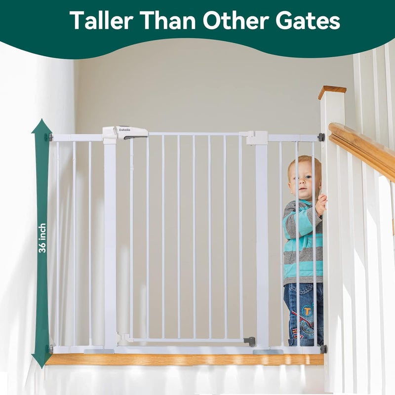 BABELIO 36" Tall Baby Gate, 29-48" Auto Close Pressure Mounted Dog Gate for Stairs, Doorways & Hallway, Protector Basics Easy Walk Thru Pet Gate, Metal Child Gate with 2*Y Spindle Rods, White - Image 2